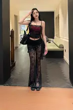 2点セット レディース キャミソール フレアパンツ レース ブラック ゴシック 大人セクシー コスプレ クール