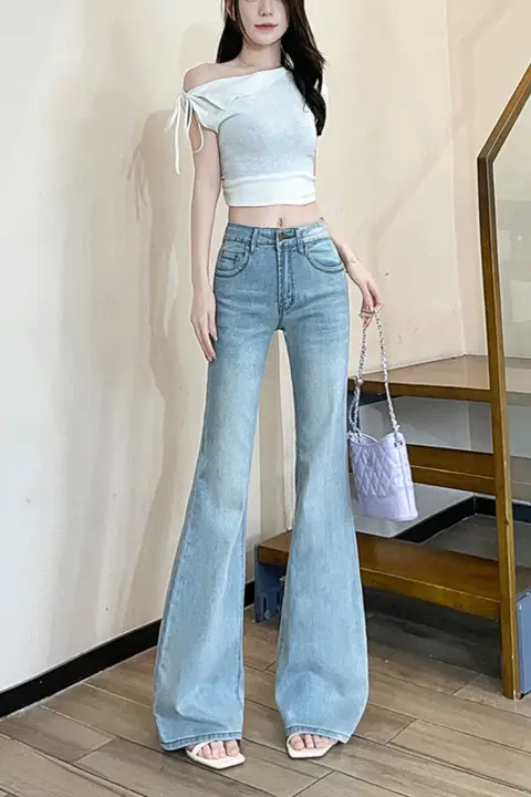 浅い色のローライズ微ベルボトムデニムパンツ【加フリース・アメリカンスタイル・ストレッチ・小柄用】