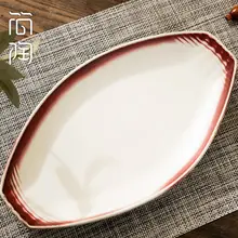大きめの陶器製日本風魚皿【長方形・手作り・蒸し料理用】（セットアップ対応）