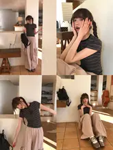 レトロアメリカン カラーラインストレー短袖Tシャツ【女性用・デザインフィット・夏用】