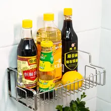 ステンレス製 中型 調味料ラック【穴あけ不要・キッチン・バスルーム用・大容量】