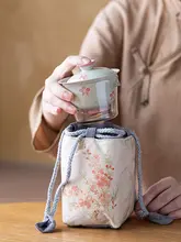 手描き梅の花の急須とカップ【携帯用・旅行用茶具・収納バッグ付き】（セットアップ対応）
