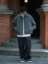 春秋用 メンズカジュアルジャケット【ラペル付き・短丈・ゆったりデザイン】（セットアップ対応）