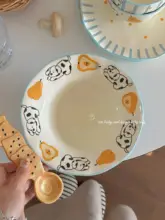 かわいい犬のデザインの陶磁器食器セット【青白いカラースキーム・家庭用・ご飯碗・浅皿・スープ皿】（セットアップ対応）