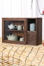 天然木製 防塵ガラスデスク収納ボックス【茶器・化粧品・文房具用】