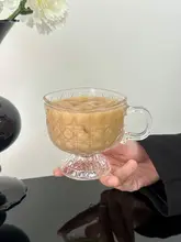 美しい宝石模様の取っ手付きガラスカップ【アイスアメリカーノ・コールドブリュー・飲料用】
