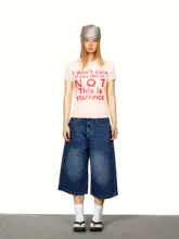 グラデーションウォッシュデニムブルー ワイドレッグクロップドパンツ【夏用・フィット・ストレート】（セットアップ対応）