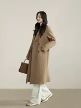 小柄女性用 キャメル色 ウール混ダブルフェイスコート【冬用・ミドル丈・正肩デザイン】