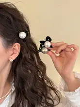 グレー調パールのサイドアップヘアクリップ【エレガント・シャーククリップ】
