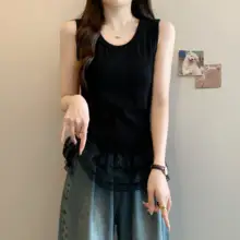 レース切り替えのキャミソール【大きいサイズ・重ね着対応・体型カバー・美しいデザイン】（セットアップ対応）