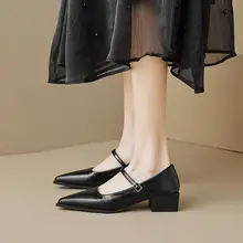 冬用のフレンチスタイル先細マリジェンシューズ【ブラック・太ヒール・大きいサイズ対応】