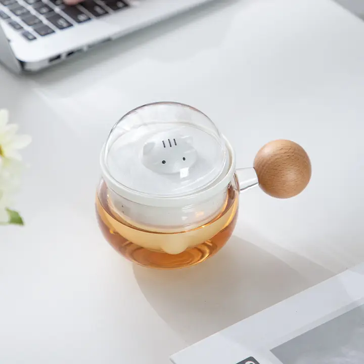 可愛らしいデザインのガラスカフェマグカップ【耐熱・茶水分離機能】