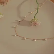 14Kゴールド仕上げの天然淡水ミニパールロックネックレス【シンプルデザイン・女性用】