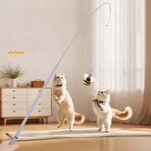 伸縮式キャットボール棒【インタラクティブ玩具・替えヘッド付き・猫用】
