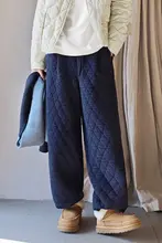 デザインのダイヤモンドキルティングパンツ【コットン素材・女性用・スリム効果】（セットアップ対応）
