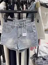 ヴィンテージ風バックリボン付きハイウエストデニムショートパンツ【カジュアル・フィット・夏用】