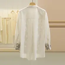 麦刺繍の花柄通勤用ゆったりシャツ【スリムシルエット】