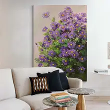 現代的なシンプルな菊花の油絵【紫色の壁掛け装飾・リビング・玄関・ダイニング用】