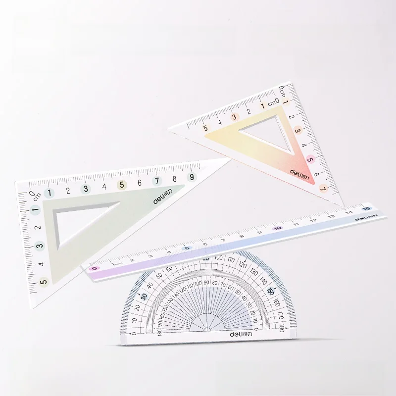 透明な三角定規と分度器付き学生用図面セット：幼児学習に最適な視認性と精度のバランス