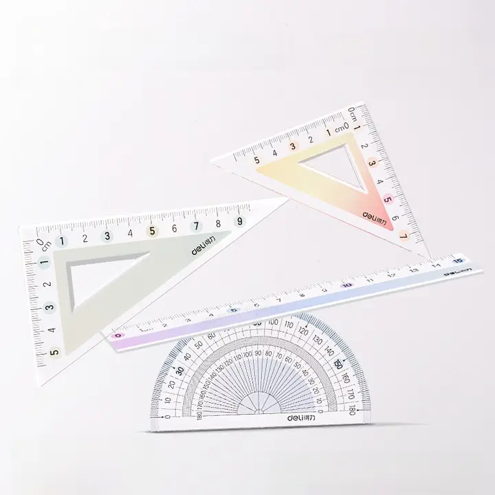 透明な三角定規と分度器付き 学生用図面セット【極上の柔らかさ・視認性に優れる・四点セット】（セットアップ対応）