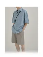 夏用の薄手ウォッシュ加工デニムシャツ【通気性・ゆったりとした五分袖】