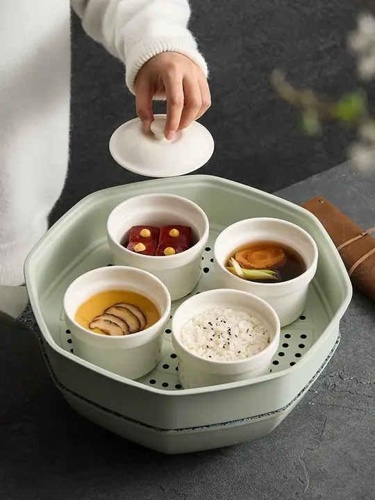 白磁製 蓋付きスープ蒸し器【家庭用・隔水蒸し・燕窝対応・陶器製】