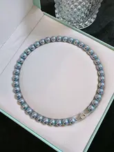 シルバーとブルーのバラデザイン パールネックレス【925スターリングシルバー・ロック付き・女性用】