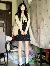 黒色フラワープリントキャミソールワンピース【夏用・スタイルアップ・小柄向け】（セットアップ対応）