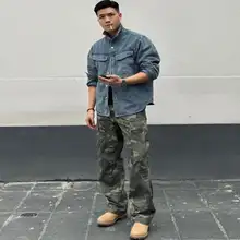 多ポケット迷彩工装パンツ【アメリカンスタイル・ウォッシュ加工・ルーズフィット】（セットアップ対応）