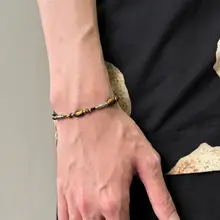 虎目石を使用したヴィンテージ風のチタン鋼ブレスレット【カップル向け・ハンドメイド・軽やかさ】