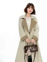リバーシブルカラーチェックロングコート【韓国風・カーキ・女性用】
