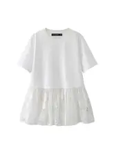 白色レースフリル半袖Tシャツ【ワンピース風・レディース・夏用】