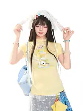 カートゥーンプリントの半袖Tシャツ【レディース・夏用・極上の柔らかさ・すっきりしたシルエット】