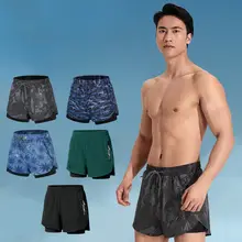 メンズ水着3点セット【水泳パンツ・水泳帽・ゴーグル・ダブルレイヤー・ビーチ用】