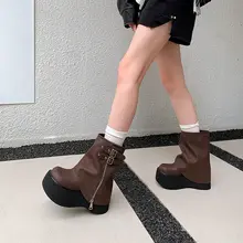 厚底ロングブーツ【膝下丈・春夏用・女性・ライディングブーツ】（セットアップ対応）