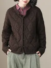 左耳左岸 コットンニットカーディガン【ダイヤモンド編み・ラウンドネック・長袖・ゆったりデザイン】
