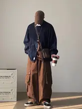 アメリカンレトロデザインのデニムワークシャツ【長袖・春秋用・ルーズフィット】