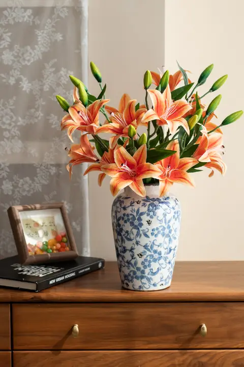ユリ 花 装飾品 リビング ブーケ 偽物の花 PU樹脂花