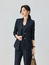高級感漂うネイビー職業用スーツ【女性用・面接・ベスト付き・3ピース】（セットアップ対応）