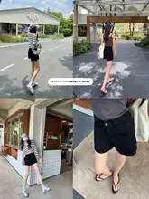 薄手の布地の黒高腰デニムショートパンツ【夏用・Aライン・ワイドなフィット感】