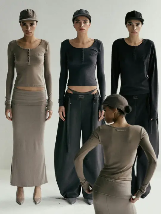 アメリカンヴィンテージ風 ハーフボタン ヘンリーネック長袖Tシャツ【女性用・極上の柔らかさ・スリムフィット】