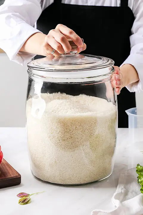 米びつ 湿気防止キッチン密閉容器 食品グレードのガラス製 防虫保存