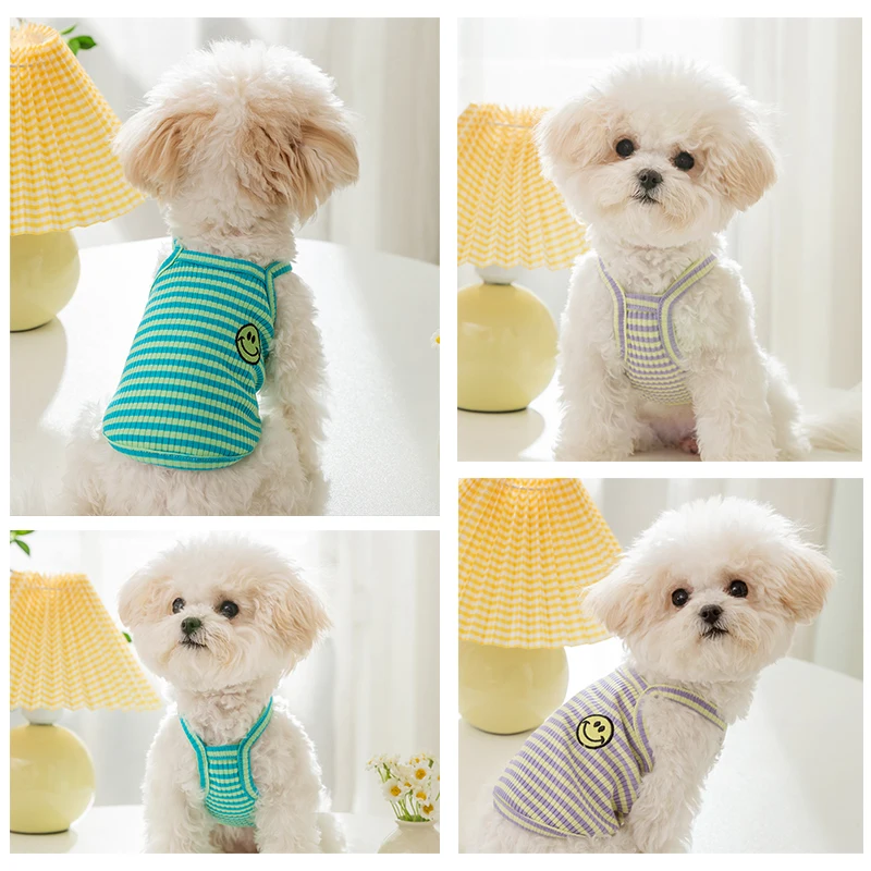 hipidog 小型犬用夏用服：笑顔プリントとカラフルストライプで快適な室内生活を実現