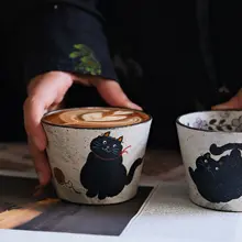 レトロ猫デザインの陶器製コーヒーカップ【ユニークなクリエイティブデザイン】