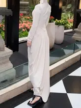 シンプルなデザインの春用長袖ドレス【カジュアル・ウエストシェイプ・フルレングス】