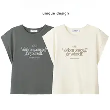 Tシャツ レディース 半袖 クルーネック レタープリント パフスリーブ ルーズ ショート丈 着痩せ きれいめ カジュアル 夏「XinmonLee」