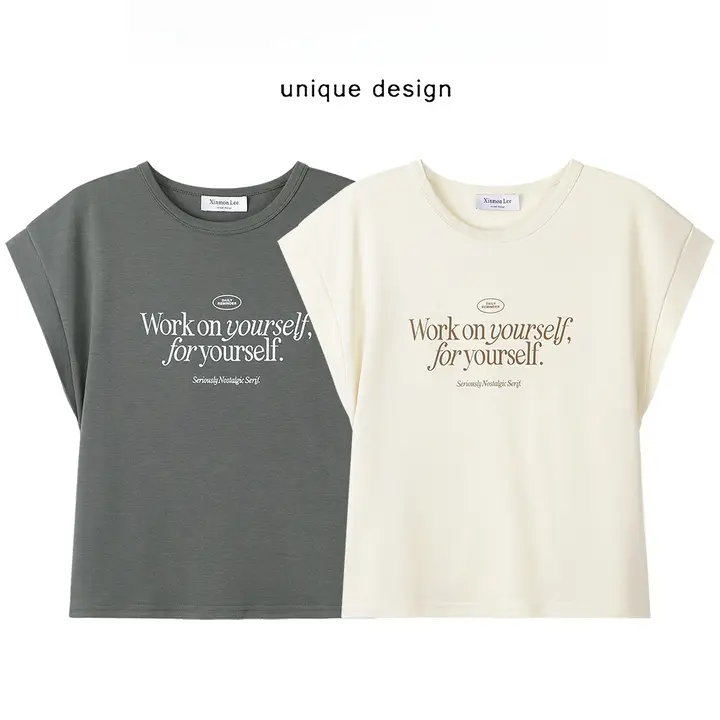 Tシャツ レディース 半袖 クルーネック レタープリント パフスリーブ ルーズ ショート丈 着痩せ きれいめ カジュアル 夏「XinmonLee」