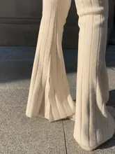 Lilylikes 超細針編みフレアパンツ【30％ウール・ストライプデザイン・ロングレッグ】