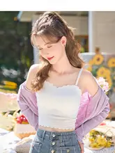 フレンチスタイルのレース付き美背タンクトップ【胸パッド付き・キャミソール】（セットアップ対応）