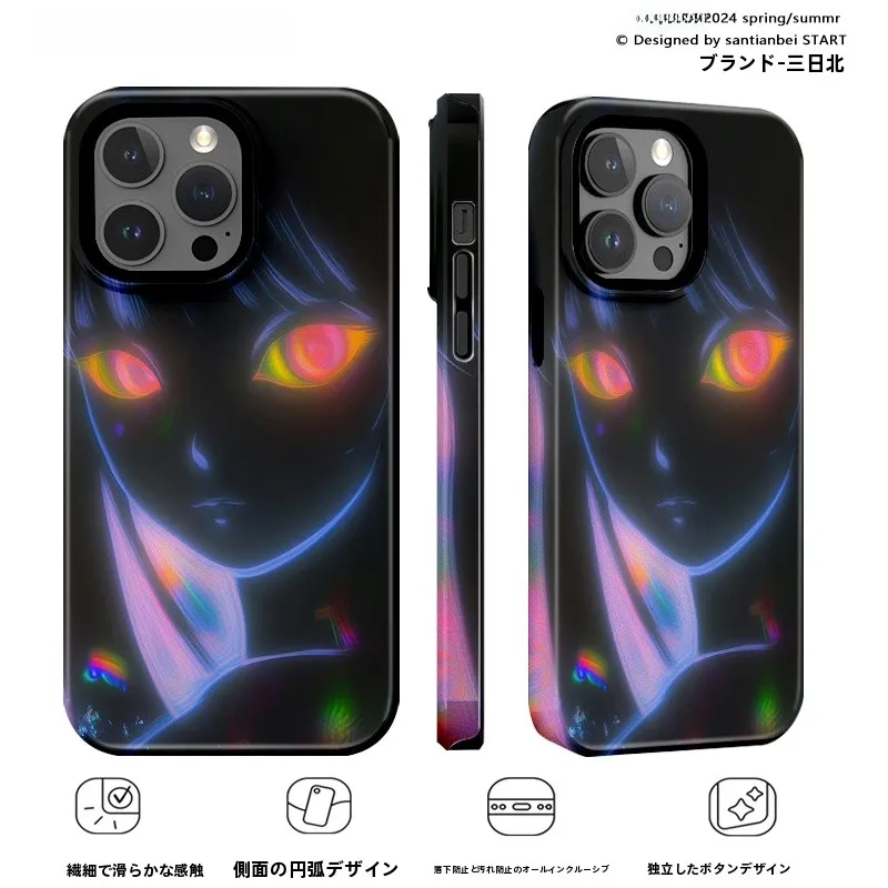 アニメキャラクター付き iPhone用フィルムケース：マグネット式カップル向けの保護とデザイン